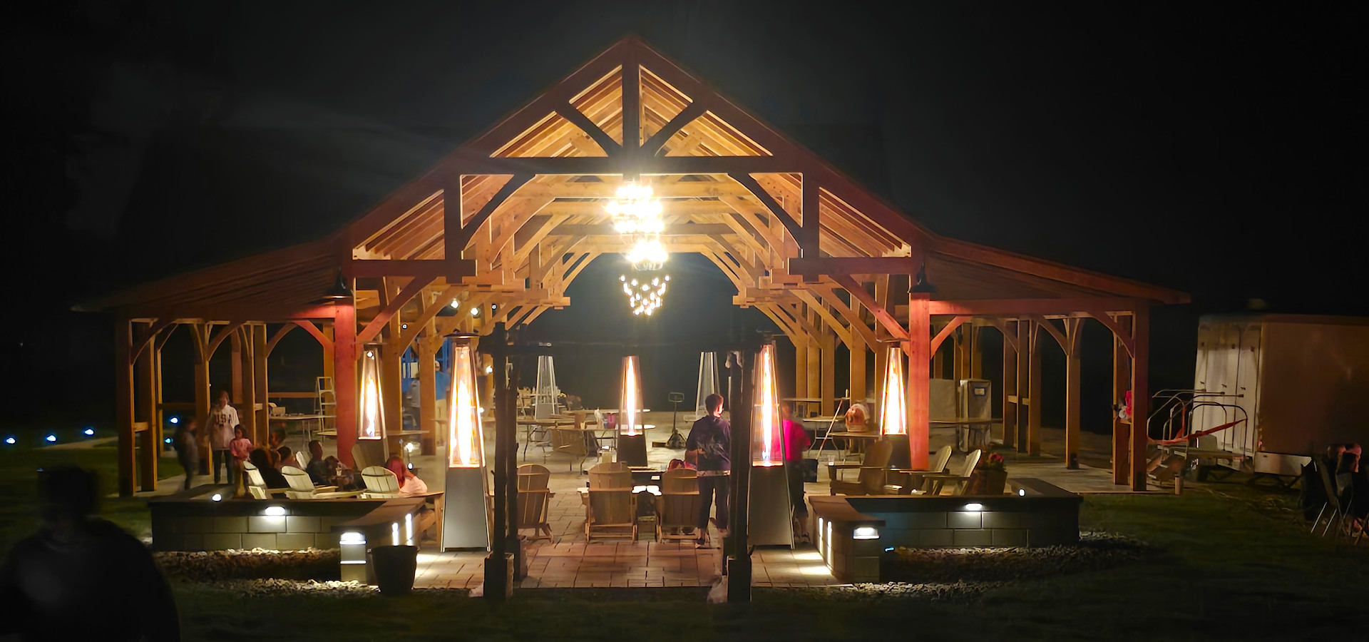 Wedding venue lit up at night